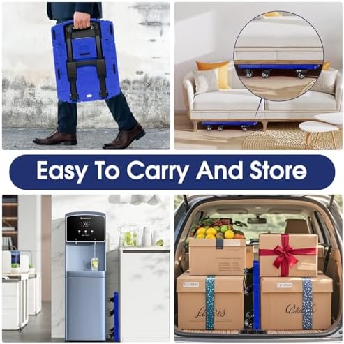 Folding Hand Truck 500lbs, Portable Heavy Duty Dolly Cart, 6 Wheels Collapsible Luggage Cart with 2 Elastic Ropes - Compact Trolley Cart for Easy Moving - Ideal Hand Cart for Travel and More