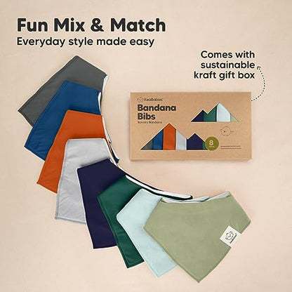 8-Pack Organic Baby Bandana Bibs for Boys, Girls - Super Absorbent Triangle Baby Bibs for Drooling and Teething Infant, 100% Cotton Extra Soft for Newborn, Infant 0-36 Months (Hunter)