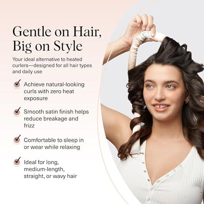 Kitsch Satin Heatless Curling Set – Heatless Hair Curler for Women, Hair Curler to Sleep In - with 2 Satin Scrunchies for Overnight Curls – No Heat Damage Styling with Heatless Curler - Sunset Tie Dye