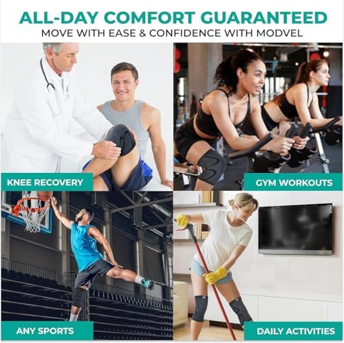 Modvel Compression Knee Brace for Women & Men, 2-Pack Knee Brace for Running Knee Pain, Knee Support Compression Sleeve, Workout Sports Knee Braces for Meniscus Tear, ACL & Arthritis Pain Relief