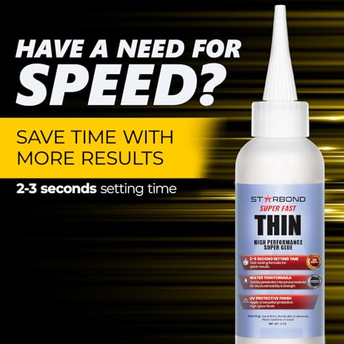 Starbond Super Fast Thin, Premium Instant CA (Cyanoacrylate Adhesive) Super Glue Plus Extra Cap and Microtips, (for Woodturning, Pen Turning, Hobby, Stabilizing, Finish, Inlay) (4 Ounce)