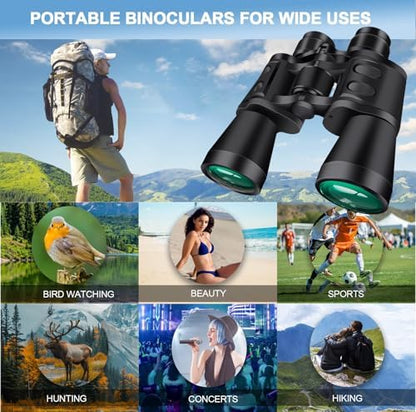 20x50 Binoculars for Adults High Powered with Low Light Compact Waterproof Binoculars for Bird Watching Hunting Travel Football Stargazing BAK-4 Prism FMC Lens(Black)