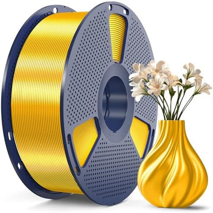 SUNLU 3D Printer Silk Filament,Shiny Silk PLA Filament 1.75mm, Smooth Silky Surface, Great Easy to Print for 3D Printers, Dimensional Accuracy +/- 0.02mm, Silk Light Gold 1KG