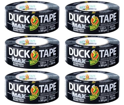Duck Brand Max Strength Duct Tape, Black, 1.88 Inch x 35 Yards, 240867 (Pack of 6)