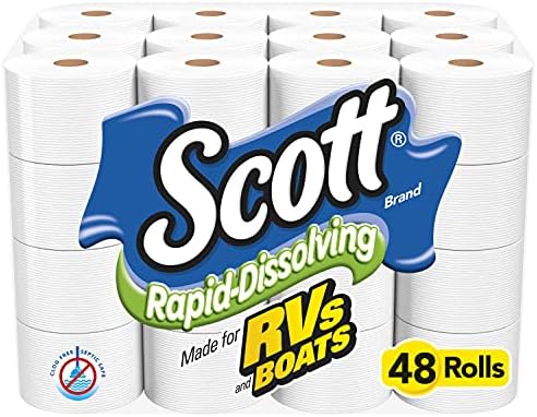 Scott Rapid-Dissolving Toilet Paper, Bath Tissue for RV & Boats , 4ct packs X 12= 48 rolls