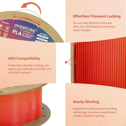 OVERTURE Rainbow PLA Filament 1.75mm, Neatly Wound 3D Printer Filament 1kg Spool (2.2lbs), Dimensional Accuracy +/- 0.02 mm, Fit Most FDM 3D Printers(Tequila Sunrise)