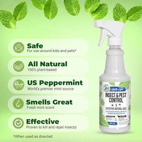 Mighty Mint Peppermint Oil Insect Repellent Spray – Natural Indoor & Outdoor Bug Control for Spiders, Ants, Roaches, and More – Plant-Based, Extra-Strong Formula - 16 oz (Pack of 2)