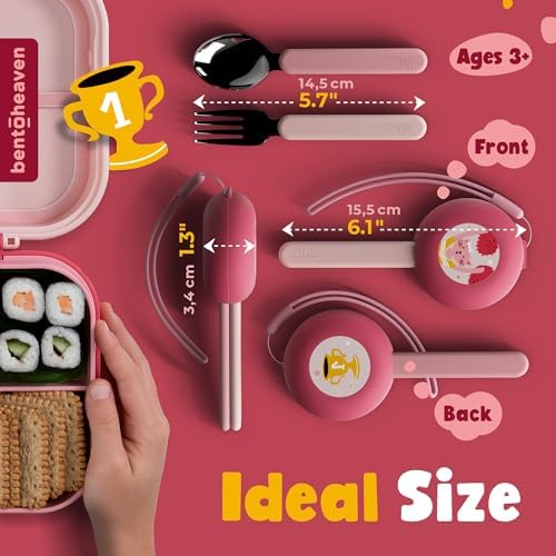 Bentoheaven Kids Travel Utensils with Case, Food-Grade Stainless Steel & BPA-Free Plastic, Travel Kid Cutlery Set, Dishwasher Safe Fork, Spoon & Case, Reusable Flatware, Silverware for Kids (Cats)