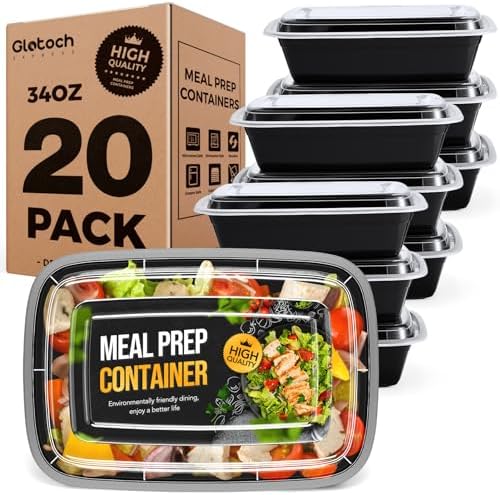 Glotoch Express Meal Prep Containers Reusable 34 OZ 20 PC Disposable Food Container with Lids Storage Plastic Togo Containers Take Away Lunch Container BPA Free, Freezer Safe, Microwave 1 Compartment