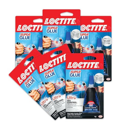 Loctite Super Glue Ultra Gel Control, Clear, 0.14 fl oz Bottle, 6 Pack - Superglue for Plastic, Wood, Metal, Crafts & Repair, Cyanoacrylate Adhesive Instant Glue, Quick Dry