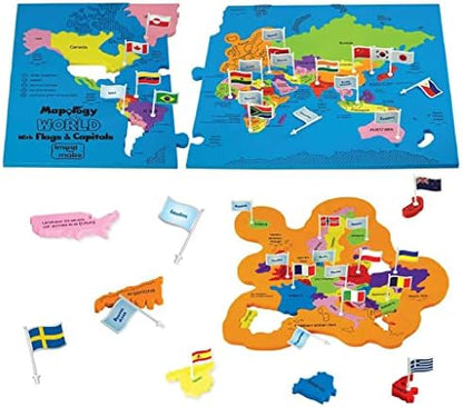 Imagimake Mapology World Map Puzzle - Includes Country Flags & Capitals | Fun Jigsaw Puzzle Kids Ages 5-8 | Educational Toys for Ages 8-13 | Geography Gifts for Girls & Boys 5, 6, 7, 8, 9, 10, 11, 12