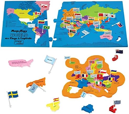 Imagimake Mapology World Map Puzzle - Includes Country Flags & Capitals | Fun Jigsaw Puzzle Kids Ages 5-8 | Educational Toys for Ages 8-13 | Geography Gifts for Girls & Boys 5, 6, 7, 8, 9, 10, 11, 12