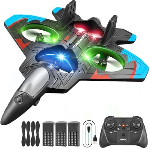 4DRC V32 Foam Remote Control Airplanes with 3 Batteries, RC Planes for Kids Adults 8-16, RC Airplane Fighter Jet with Light, 360° Flip Fighter Jet Toys, Stunt Roll, Airplane Toy Gifts for Kids Boys
