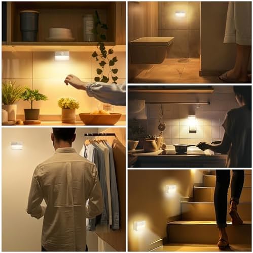 8 Pack Motion Sensor Stair Light for Indoor, Battery Operated Closet Lights, Wireless Stick on Anywhere Hallway Lamp, 40 Lumen 3000K Portable Led Night Lamps for Bedroom Under Cabinet Kitchen