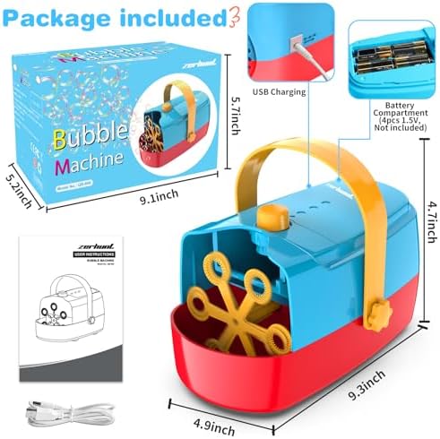 Bubble Machine Durable Automatic Bubble Blower, 18000+ Big Bubbles Per Minute Bubbles for Kids Toddlers Bubble Maker Operated by Plugin or Batteries Bubble Toys for Indoor Outdoor Birthday Party