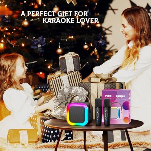 IROO Mini Karaoke Machine for Kids, 2025 TOP Toys Birthday Gifts Ideas for Girls Ages 4, 5, 6, 7, 8, 9, 10, 12+ Years Old, Portable MP3 Player with 2 Wireless Mics for Party(Black)