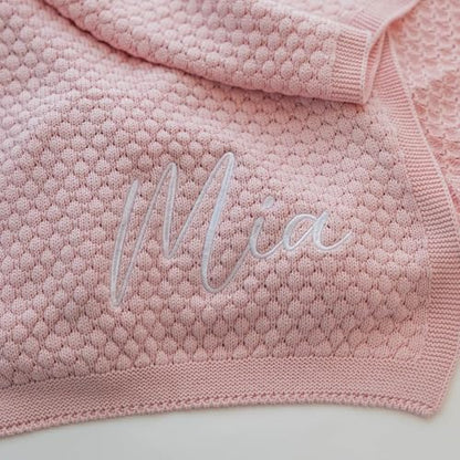 Personalized Baby Blanket - Custom Knit with Embroidery, Monogrammed Baby Name Blanket | Perfect for Baby Showers, Stroller & Car Seat | Gift Idea