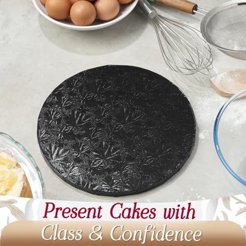 Cakebon Cake Boards - Sturdy 1/2 Thick Drums - 12 Inch Professional Fully Wrapped Edges Black 12-Pack