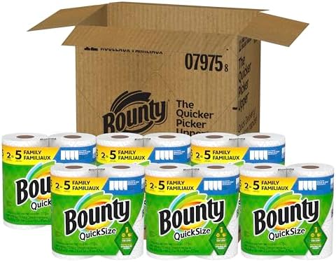 Bounty Quick-Size Paper Towels, White, 12 Family Rolls = 30 Regular Rolls
