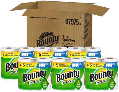 Bounty Quick-Size Paper Towels, White, 12 Family Rolls = 30 Regular Rolls