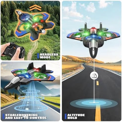 4DRC V32 Foam RC Planes Remote Control Airplanes for Kids Adults 8-16, RC Drone Airplane Helicopter Fighter Jet with Light, 360° Flip, Stunt Roll, Airplane Toy Gifts for Kids Boys Adults Beginners