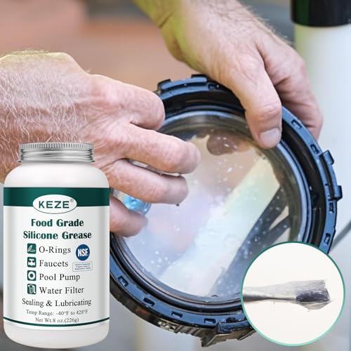 KEZE Pool Lube for O Ring Food Grade Waterproof Silicone Faucet Grease for Pool Filter Plumbing Plastic Parts Gasket Valve Rubber Seals Paste with Brush Top Can 8 OZ
