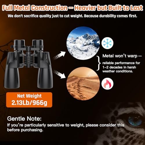 10-30x50 Zoom Binoculars for Adults, High Powered Military Binoculars for Bird Watching Traveling Hunting Concerts with Large View,BAK4,FMC Lens,Clear Low Light Vision at Night