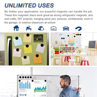LOVIMAG Waterproof Strong Rare Earth Magnets,Powerful Neodymium Disc Magnets with Epoxy Coating and Double-Sided Adhesive Ideal for Fridge, Scientific, Craft,Office etc,1.26 inchx0.08 inch-Pack of 12