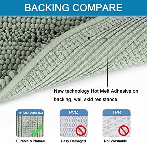 H.VERSAILTEX Sage Bathroom Rugs, Bath Mat Set of 2 Extra Thick Chenille Striped Pattern Shaggy Bath Rugs for Bath Room, Non Skid Bath Mats for Bathroom Floor (32 x 20 Plus 24 x 17 - Inches)