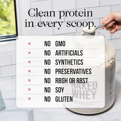 NAKED Whey Vanilla Protein Powder - Only 3 Ingredients - Grass Fed Whey Protein Powder, Vanilla Flavor, and Organic Coconut Sugar, No GMO, No Soy, and Gluten Free - 24 Servings