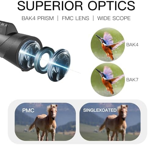 10x42 High-Powered Monocular for Adults - Military Grade Compact Monocular Telescope with Tripod, Lightweight & Waterproof Design&BAK4 Prism for Bird Watching, Hiking andWide Field of View