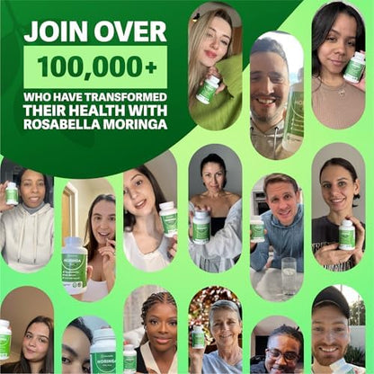 Rosabella Moringa Capsules - Pure Moringa Powder, Energy, Skin, Immune & Gut Health Superfood, Rich in Antioxidants, Essential Vitamins & Amino Acids, Natural Green Superfood Supplement - 120 Count