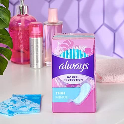 Always Daily Fresh Thin Liners, Regular Absorbency, Unscented Panty Liners, 432 Count (2 Packs of 216)
