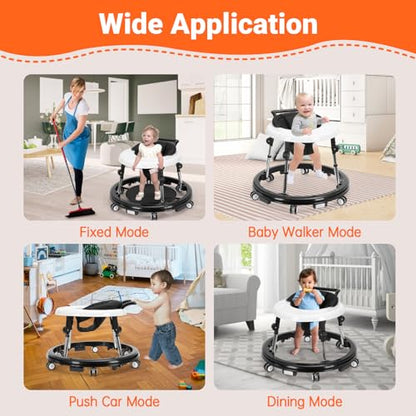 Baby Walker Foldable with 9 Adjustable Heights, Baby Walker with Wheels Portable, Infant Toddler Walker for Baby Boy Girls 6-18 Months