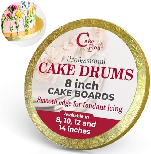 Cakebon Cake Boards - Sturdy 1/2 Inch Thick Drums - 8 Inch Professional Smooth Straight Edges Gold 12-Pack