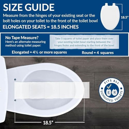 Mayfair Linden Slow Close Toilet Seat, Non Slip Heavy Duty Wood, Easy Install, Elongated, White