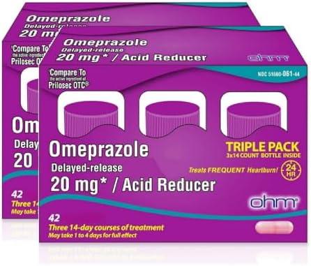 Ohm Omeprazole Delayed-Release Tablets, 20mg Acid Reducer, Treats Frequent Heartburn (12 Weeks of Supply, 84, Count)