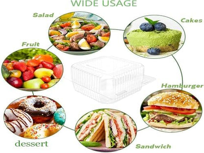 200 Count Clear Plastic Hinged Take Out Containers Clamshell Takeout Tray Food Clamshell Containers Outside Diameter for Dessert, Snacksetc, Cakes Slice, Cookies, Salads