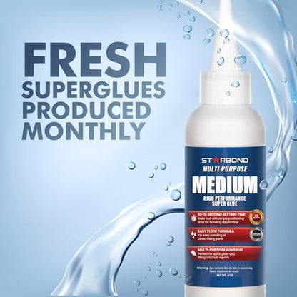 Starbond 4 oz. Medium CA Glue (Premium Cyanoacrylate Super Glue) with Extra Cap and Microtips for Quick Fixes, Woodworking, Woodturning, Hobby Models