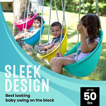 Swurfer Coconut Toddler Swing – Comfy Baby Swing Outdoor, 3- Point Adjustable Safety Harness, Secure, Safe Quick Click Locking System, Blister-Free Rope, Easy Installation, Ages 6-36 Months