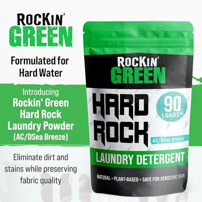 Rockin' Green Hard Rock Powder Laundry Detergent (90 Loads) - Natural Powdered Laundry Detergent, Sensitive Skin Laundry Powder (AC/DSea Breeze)
