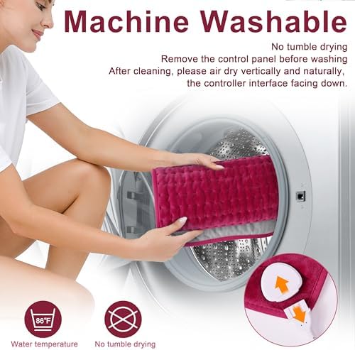 Heating Pad-Electric Heating Pads for Back,Neck,Abdomen,Moist Heated Pad for Shoulder,Knee,Hot Pad for Arms and Legs,Dry&Moist Heat & Auto Shut Off(Burgundy,12''×24'')