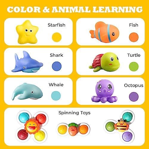 Hely Cancy Infant Bath Toys for 18 Months - No Hole Animal Bathtub Toys, Baby Bath Tub Toys