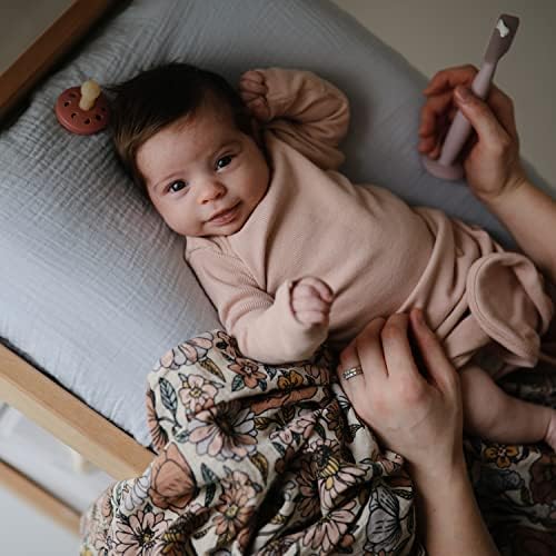 mushie Muslin Baby Swaddle Blanket | 100% Organic Cotton (Retro Flowers)