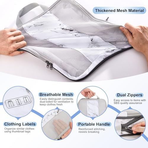 10 Set Compression Packing Cubes for Travel Essentials,Compressible Expandable Packing Cubes for Suitcase,OlarHike Luggage Organizer Bags for Travel,Handy Helper for Organizing Clothes(White Marble)