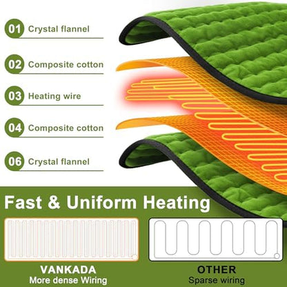 Heating Pad-Electric Heating Pads for Back,Neck,Abdomen,Moist Heated Pad for Shoulder,Knee,Hot Pad for Arms and Legs,Dry&Moist Heat & Auto Shut Off(Green Black, 12''×24'')