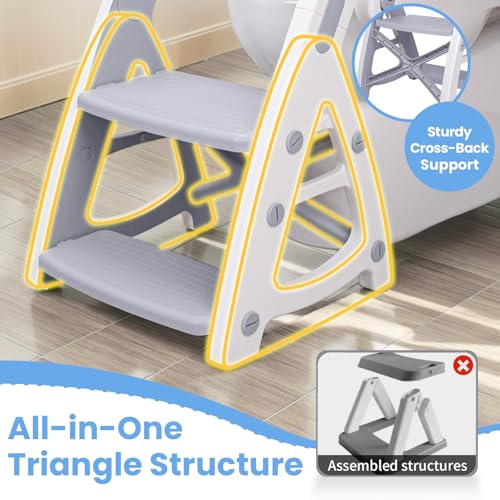 Primlect Potty Training Seat, 2-in-1 Toddler Toilet Seat with Step Stool, Ultra-Stable Potty Chair Attachment, Adjustable Seat and Step Ladder, Non-Slip Design, Splash Guard for Boys and Girls(Grey)