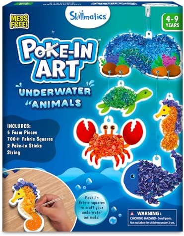 Skillmatics Poke-in Art - Underwater Animals, Mess-Free Arts & DIY Wood Crafts for Kids, Creative Kit, Gifts for Girls & Boys Ages 4, 5, 6, 7, 8, 9