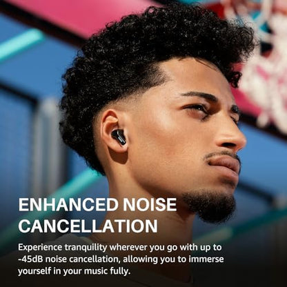 TOZO NC3 Hybrid Active Noise Cancelling Wireless Earbuds with 6 Mics AI Clear Call Ear Buds 55H Playtime with LED Display 32 Preset EQs via APP Bluetooth 5.3 IPX8 Waterproof in Ear Headphones