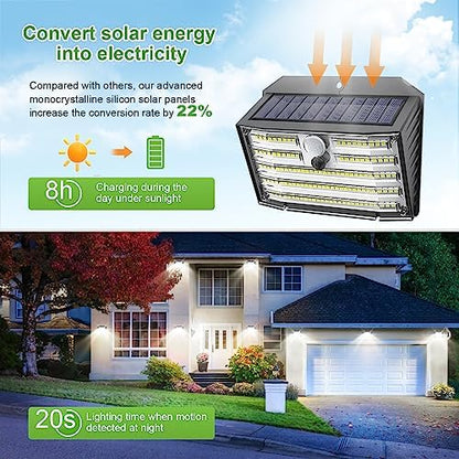 [6 Packs] Solar Motion Lights Outdoor, Ultra Bright Solar Fence Lights with Motion Sensor, IP65 Waterproof Security Light 3 Modes, 270° Lighting Angle, Wall Lights for Deck Patio Fence Garage Door